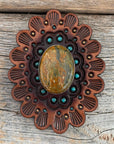 Leather Rosette Medium Oil Edges with Sage Cabochon Western Concho R107CABSG