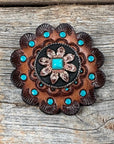 Copper Turquoise Sunflower Western Concho W188
