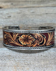 Wild West Silver Floral Fashion Cuff Bracelet - Two Toned