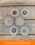 White Flower Rhinestone Rosette - Assorted Conchos