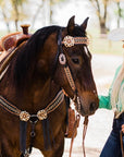 Two Tone Leather - Brass Studded Gold Browband / Breastcollar Tack Set