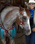 Light Oil Whipstitch Red and Turquoise One Ear/ Breastcollar Tack Set