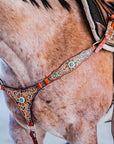 Rust Triangle Fire Opal and Teal One Ear/ Breastcollar Tack Set