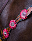 Leaf Scalloped Two Tone Pink Daisy One Ear Headstall / Bridle & Breastcollar Set