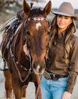 Dark Oil Floral Copper Dot & Turquoise Browband Headstall / Breastcollar Tack Set