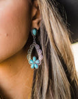 Turquoise Flower Dangle Silver Fashion Earrings WA192