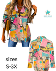 Baha Ranch Pop Western Retro Cowgirl Collage Button Up Blouse
