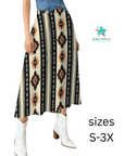 Colores de Mexico Southwestern Aztec Midi Skirt