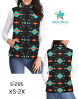 Baha Ranch Turquoise Orange Aztec Women's Western Puffy Vest