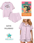 Baha Ranch Retro Pop Western Wild West Pink Pin Stripe Satin Pajamas