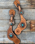 Light Floral Spur Straps - Copper Fleur-De-Lis Western Conchos