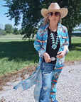 Baha Ranch Teal Aztec Long Shirt Dress Duster