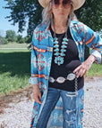 Baha Ranch Teal Aztec Long Shirt Dress Duster