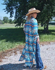Baha Ranch Teal Aztec Long Shirt Dress Duster