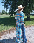 Baha Ranch Teal Aztec Long Shirt Dress Duster