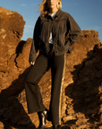 Black Denim Fringe Jacket