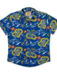 Waikiki Inspired Mid Century Surf Shirt In Ocean Blue Lightweight Breathable EverydayPerformance