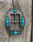 Antique Silver Cart Buckle with Turquoise Stones W198B