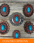 Large Turquoise and Garnet Western Concho W213