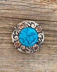 Antique Silver Turquoise Copper Floral Western Concho W222