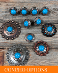 Antique Silver Turquoise Copper Floral Western Concho W222