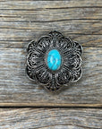 Antique Silver Filigree Floral Turquoise Western Concho W234