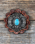 Antique Silver Filigree Floral Turquoise Western Concho W234