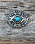 Antique Silver Oval Floral Turquoise Western Concho W237