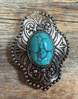 Antique Silver Shield with Turquoise Stone Western Concho W252L