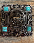 Antique Silver Horse & Turquoise Square Western Concho W259L