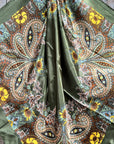 35X35" Olive Tone Paisley Wild Rag / Scarf -Copper Fern and Clear Slide WRC1001B