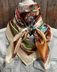 35X35" Brown and Cream Floral Wild Rag / Scarf WR1010