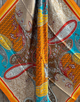 Square 35x35 Orange And Turquoise Paisley Horse Shoe Wild Rag Scarf