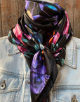35X35" Black with Pink & Purple Roses Wild Rag / Scarf WR140