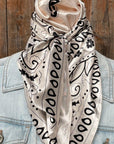 35X35" Cream & Black Paisley Wild Rag / Scarf WR3412