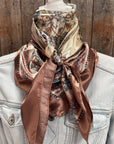 35X35" Brown and Aqua Floral Wild Rag / Scarf WR3444