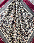 35X35" Wine Leopard Wild Rag / Scarf WRC397A -Copper Amethyst, Aqua & Clear Slide