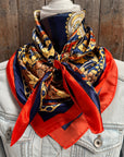 Orange and Blue Paisley Wild Rag Square Scarf 35 Inch