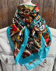35X35" Aqua and Teal Paisley Wild Rag / Scarf WR914