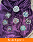 35X35" Solid Plum Wild Rag / Scarf WRS21 - Crystal Concho Wild Rag Slides - Assorted