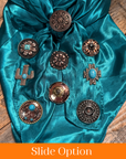 35X35" Solid Teal Wild Rag / Scarf WRS5 - Western Concho Wild Rag Slides - Assorted