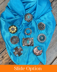 35X35" Solid Aqua Wild Rag / Scarf WRS8 - Western Concho Wild Rag Slides - Assorted