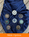 35X35" Solid Dark Blue Wild Rag / Scarf WRS9 - Crystal Concho Wild Rag Slides - Assorted