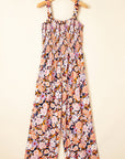 Floral Smocked High Waist Square Neck Jumpsuit