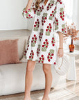 Floral V-Neck 3/4 Puff Sleeve Mini Dress