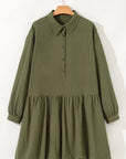 Plus Size Collared Half-Button Ruffle Hem Mini Dress