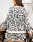 Plus Size Leopard Pullover and Shorts Set