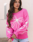 Bow Tie Corded Embroidery Ruffle Cuff Sweater