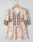 Boho Floral Half Placket Short Sleeve Blouse
