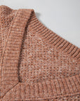 Solid Eyelet V-Neck Drop Shoulder Sweater